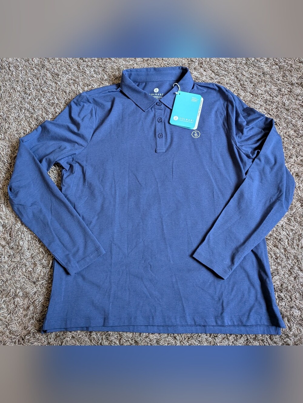 NWT Solbari Navy Long Sleeve Sensitive UPF 50+ Polo Women's XL